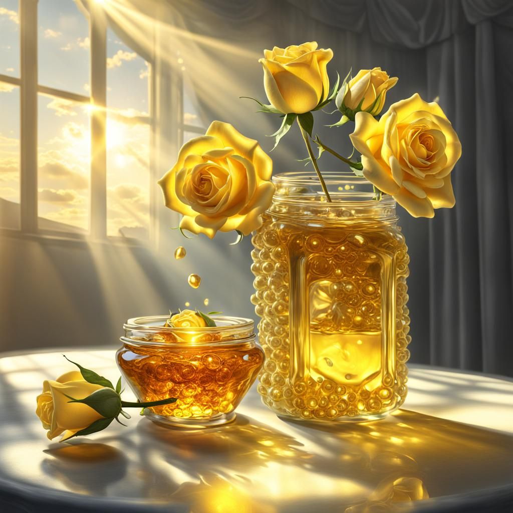 Yellow Rose with Honey in Hyperrealistic 3D Rendering