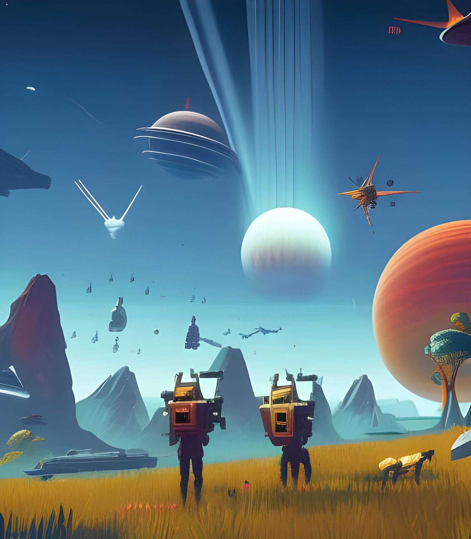 Vibrant Sci-Fi Planets and Spaceships in Detailed Art
