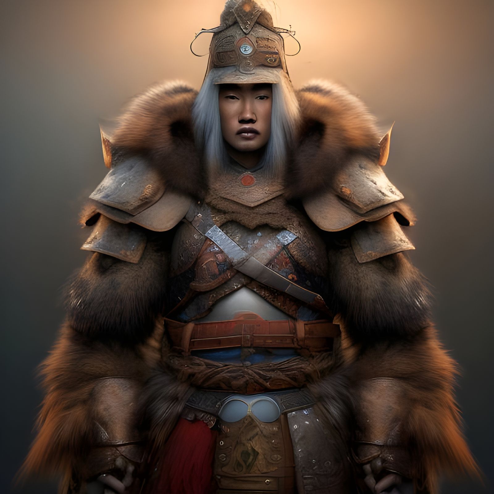 Mongolian Warrior with Eagle and Horse