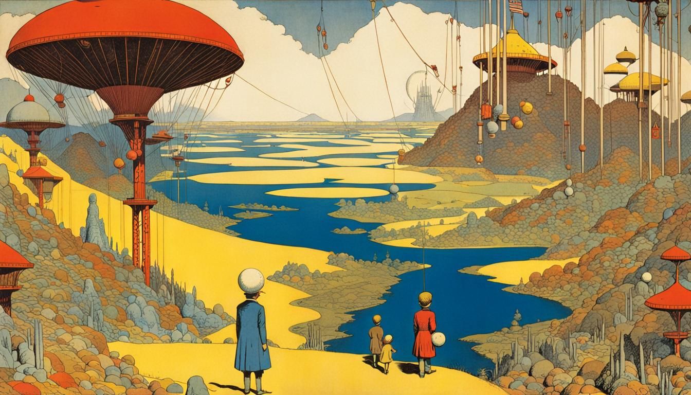 Wonderland Illustration in McCay Style, Tetradic Colors