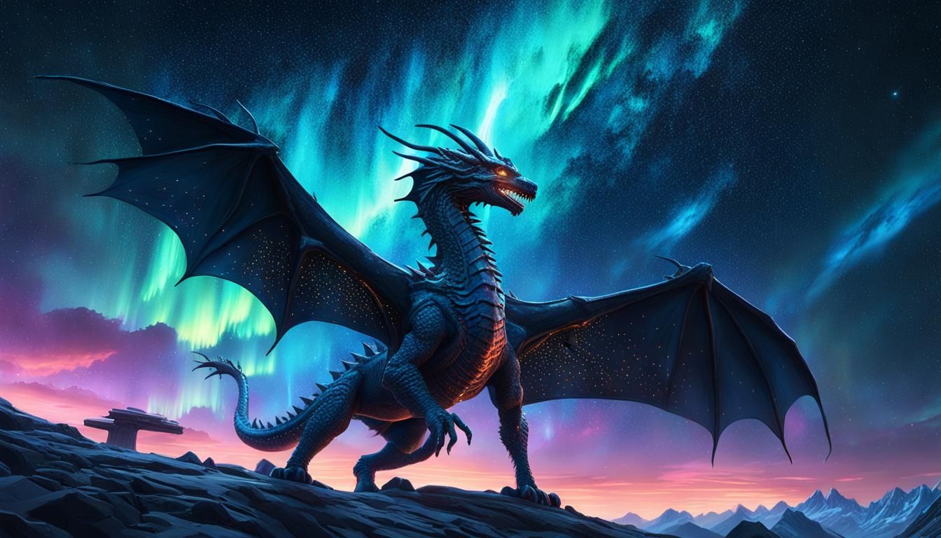 Nyx the Dragon Soaring Through Starry Expanse