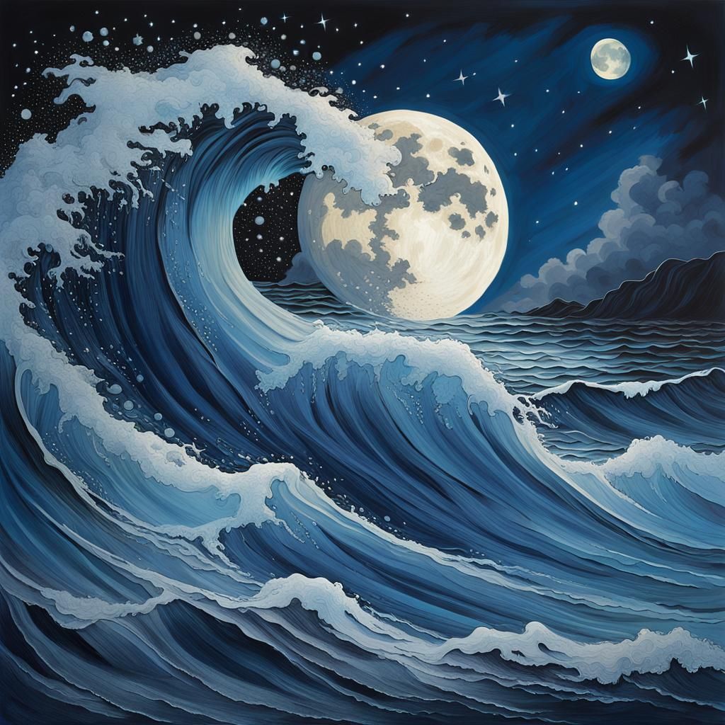 Moonlit Ocean Wave in Mystical Photorealistic Style