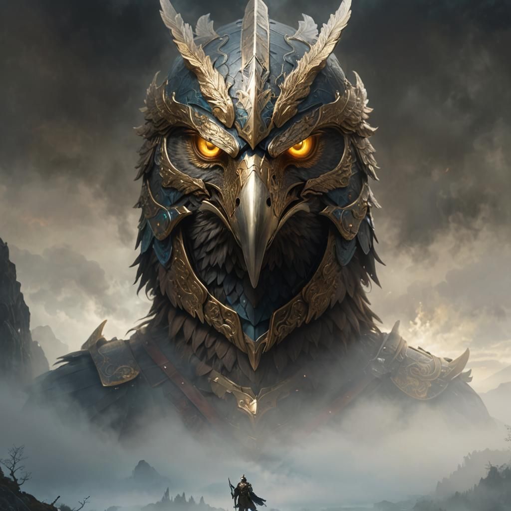 Eagle Knight in Fog: Dark Fantasy Concept Art