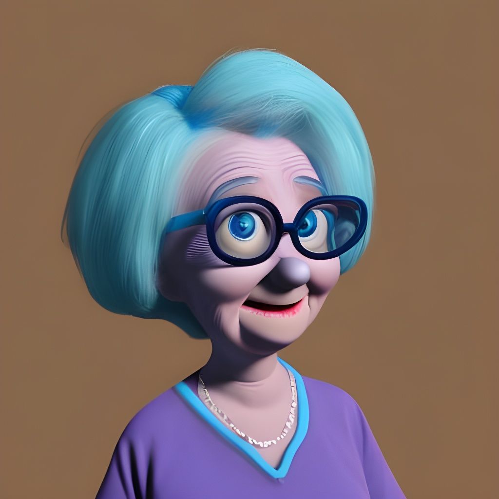 Blue-Haired Granny in Pixar-Inspired 3D Art