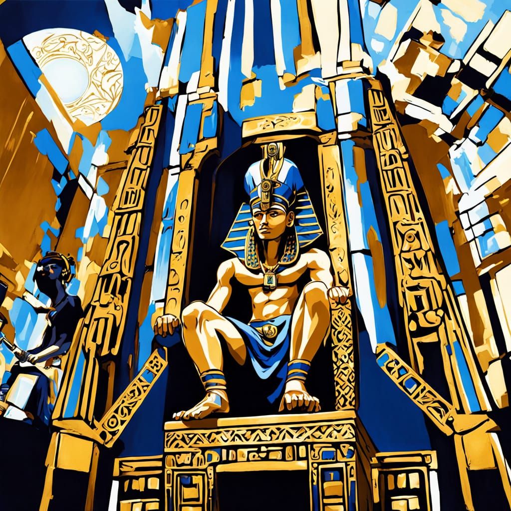 Sci-Fi Pharaoh on Golden Throne, Digital Painting