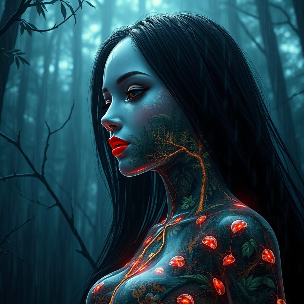 Glowing Glass Goddess in Tropical Wilderness