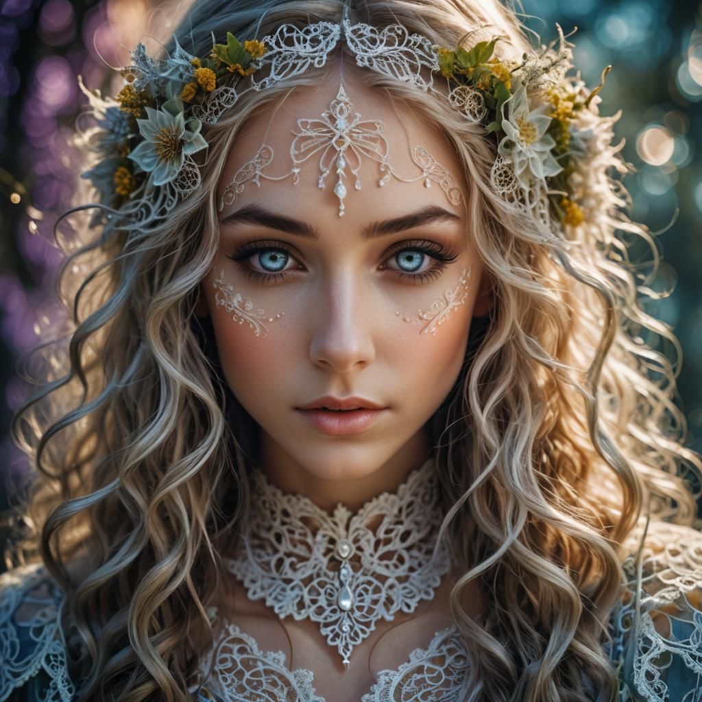 Elf Woman in Openwork Lace: Macro Realism Photography