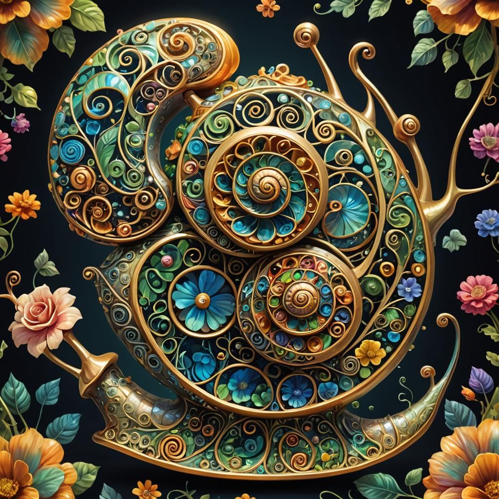 Holographic Baroque Snail Shell with Musical Instruments