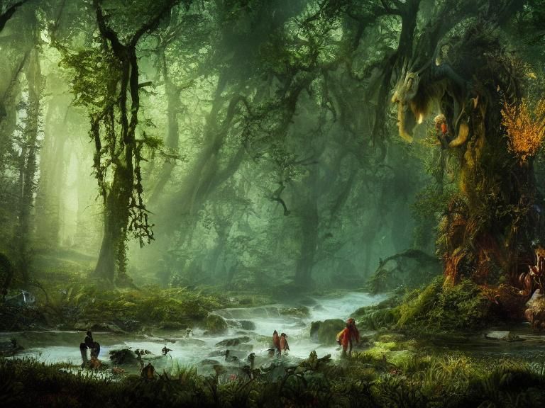 Fay Dance in Forest: Vibrant Oil Painting