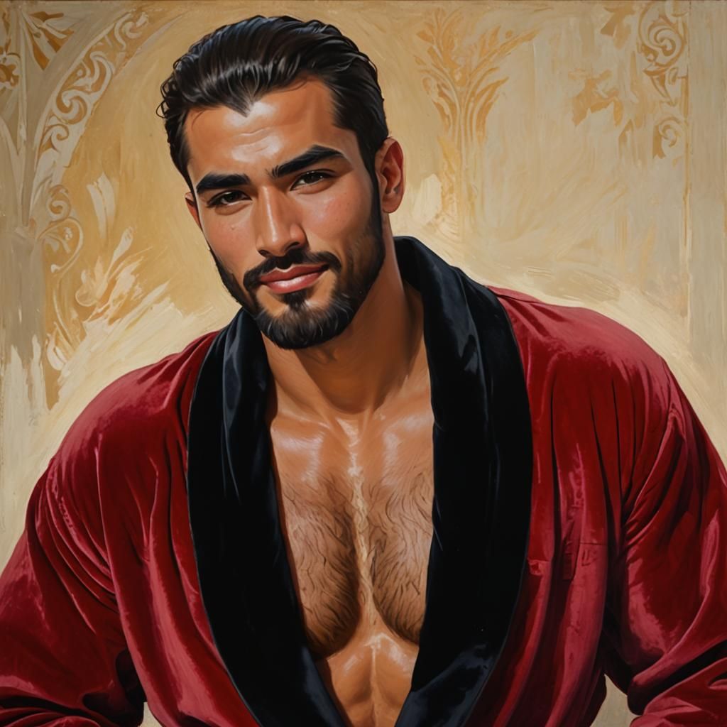 Elegant Man in Red Robe, Impressionist Oil Painting
