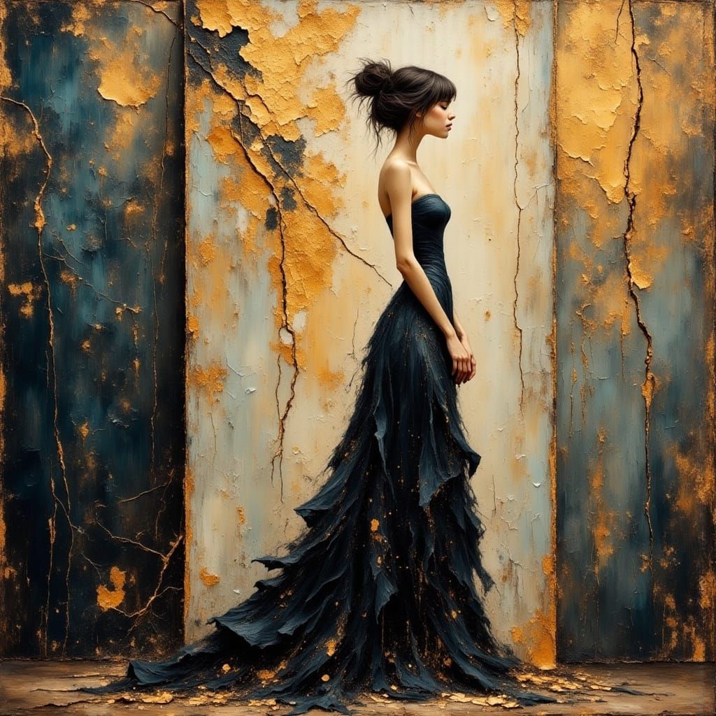 Surreal Muse Confronts Unflattering Portrait in a Dark, Grun...