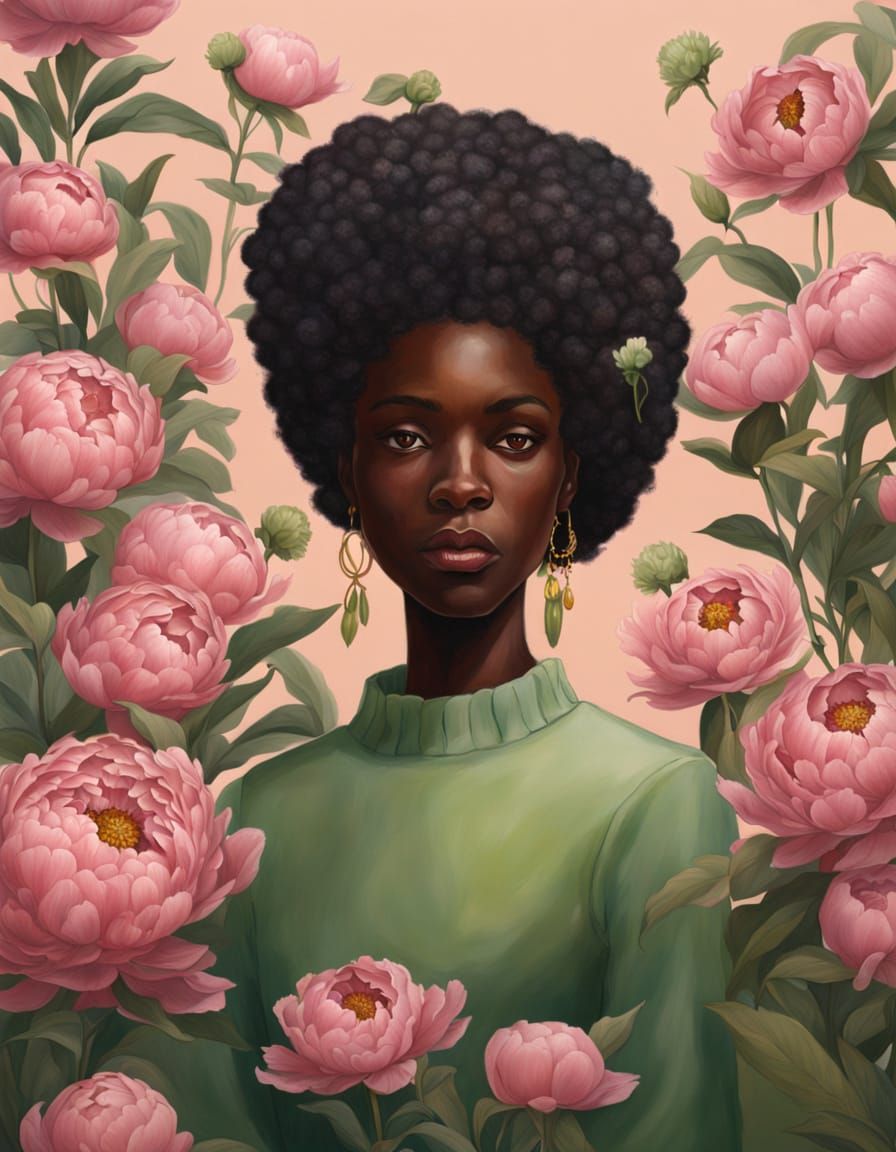 Anthropomorphic Peony Woman with Pink Petal Hair