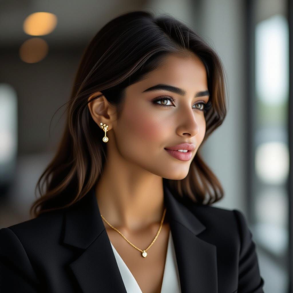 Hyperrealistic Indian Girl Portrait in Office