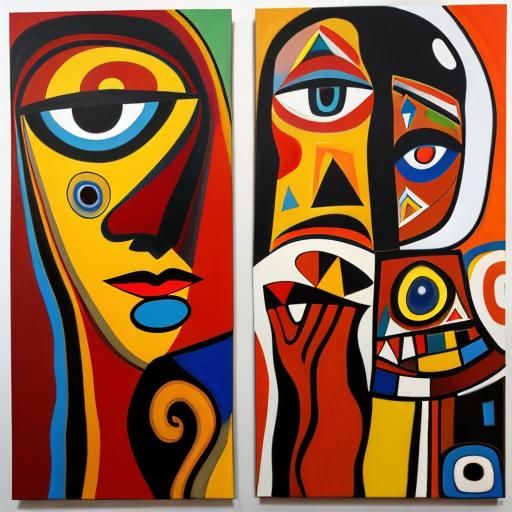 Abstract Faces in Blue: An Aboriginal-Style Oil Painting