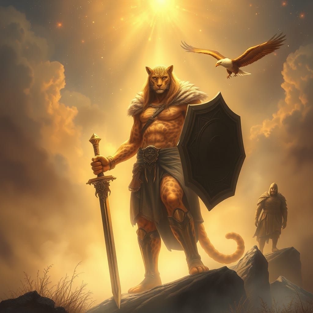 Mystical Warrior in Ethereal Landscape