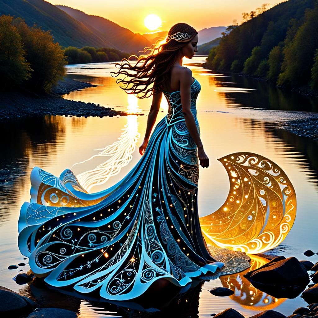 Woman in Runes Dress: Foam Art Zentangle Style