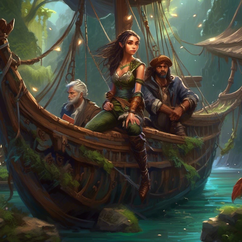 Elf Warrior and Fairy on Pirate Ship