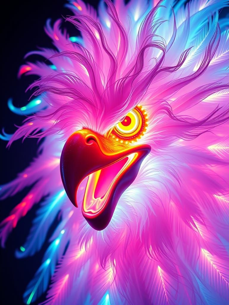 Bioluminescent Bird Feathers in Neon Swirl