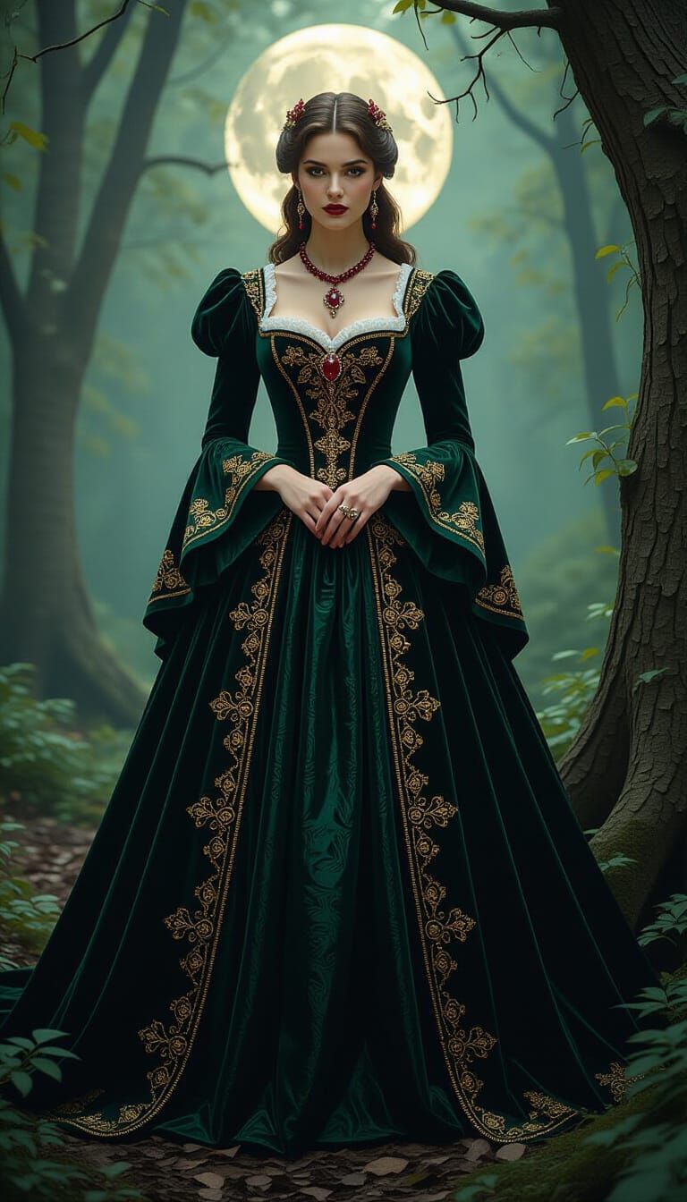 Dark Fantasy Empress in Mystical Forest, Gothic Renaissance