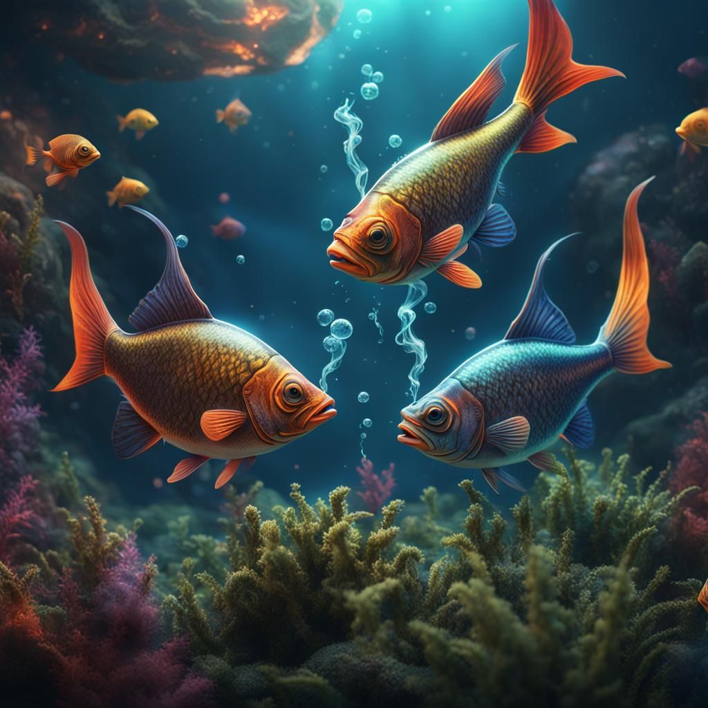 Two Fish Smoking Weed: Detailed Matte Painting