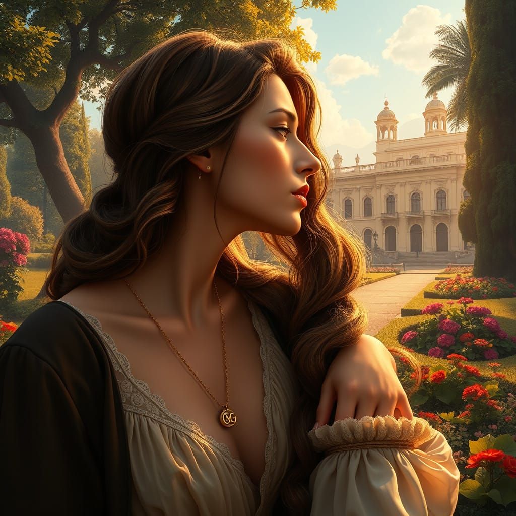 Romantic Garden Kiss in a Gérôme-Inspired Masterpiece