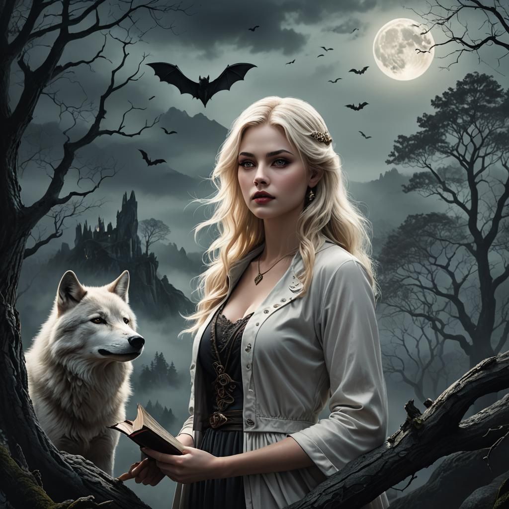Mysterious Book Cover: Blonde Woman, Moonlit Forest