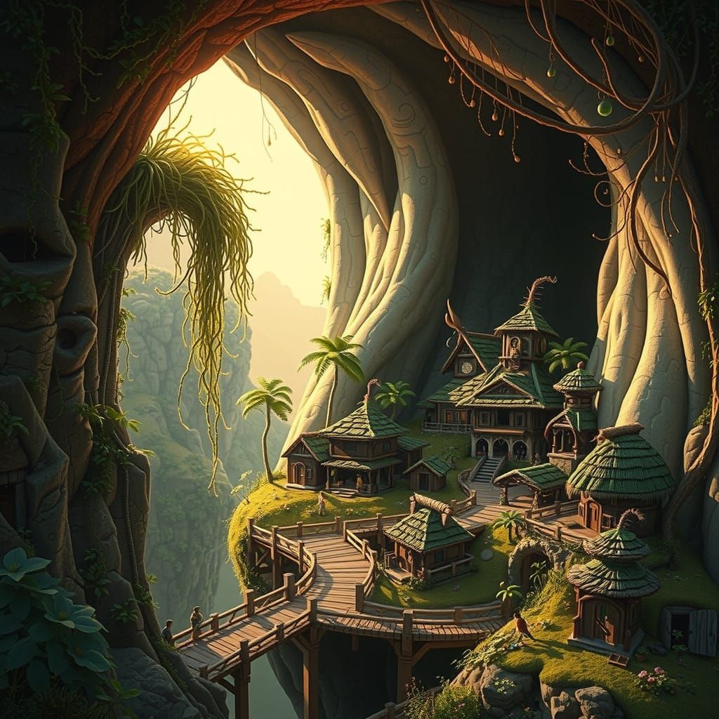 Miniature Village in Giant's Ear, Fantastical Art