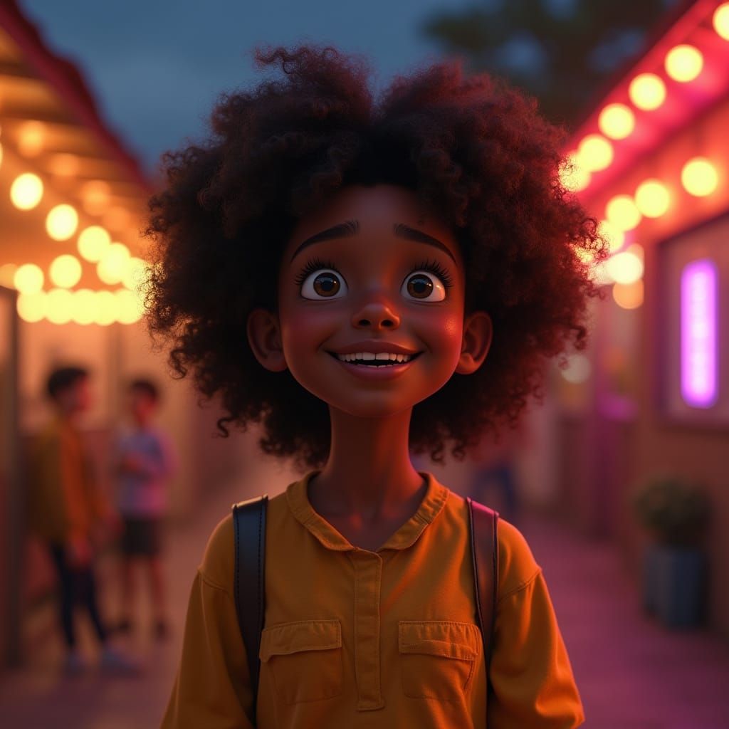 Radiant Black Teen in Golden Light at Farm Petting Zoo