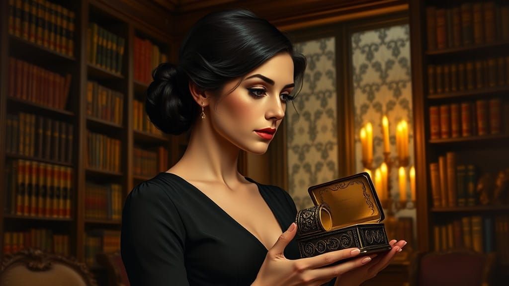 Elegant Victorian Lady in Dimly Lit Study