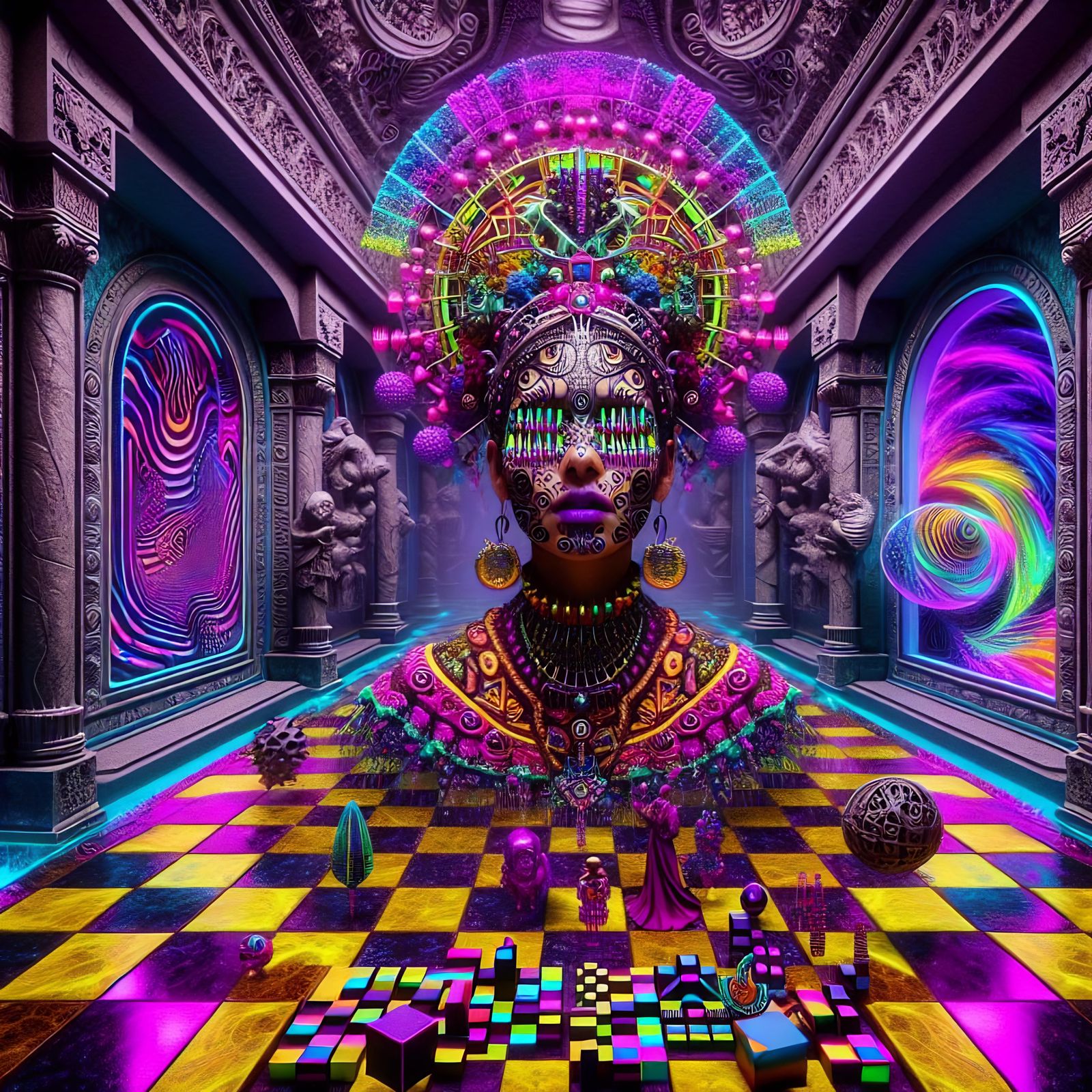 Psychedelic Nightmare: Neon Punk in Gothic Glitchscape