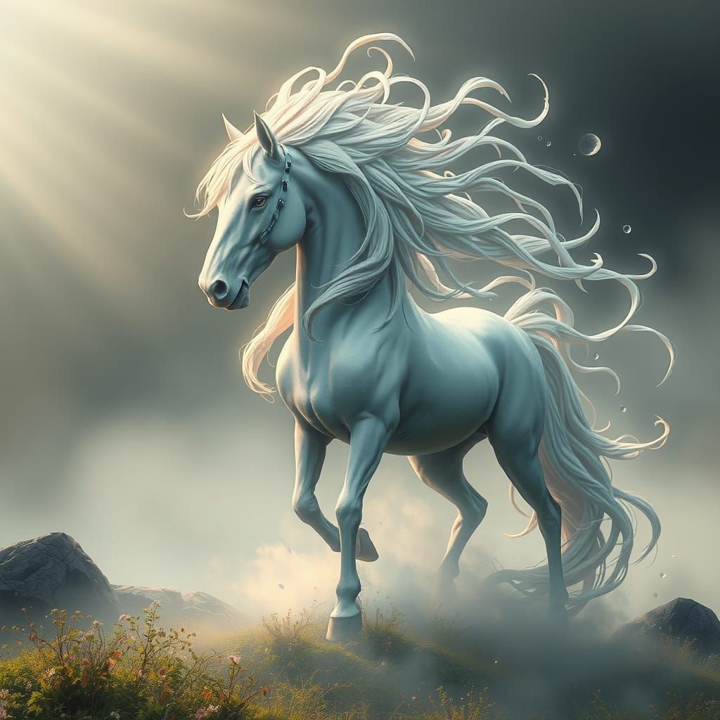 Ethereal Water Horse in Dreamy Landscape