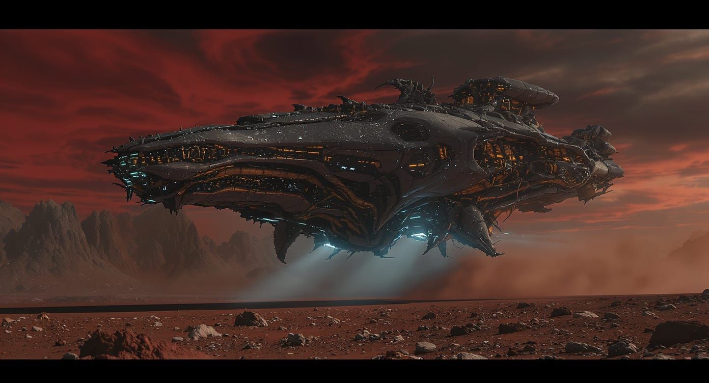 Alien Spaceship Landing: Sci-Fi Comic Book Scene