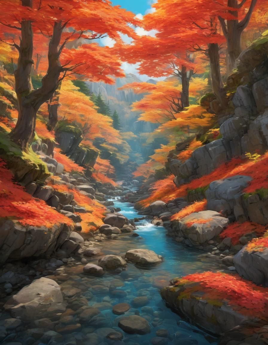 Magical Autumn Forest Scene in Ghibli Style