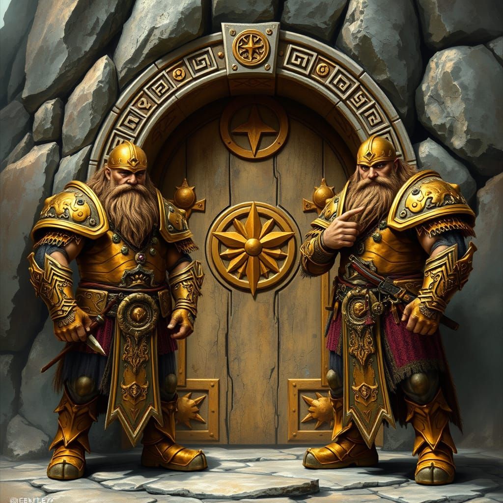 Golden Dwarves Guard Ancient Mountain Door