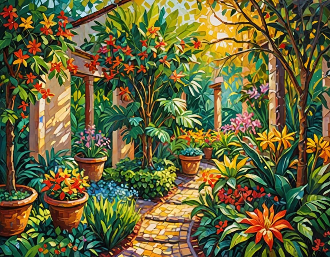 Expressionist Jungle Garden in Neo-Impressionism Style