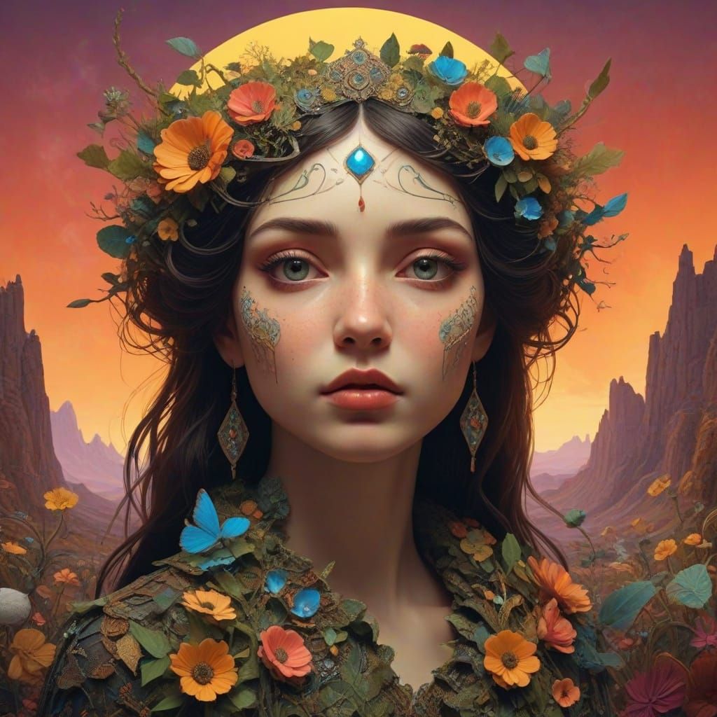 Mystical Spirits Mend Music at Sunset: Surrealist Fantasy