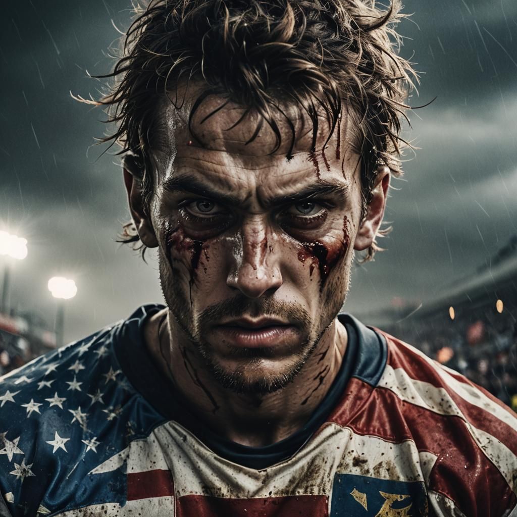 Football and American Flag with Lightning