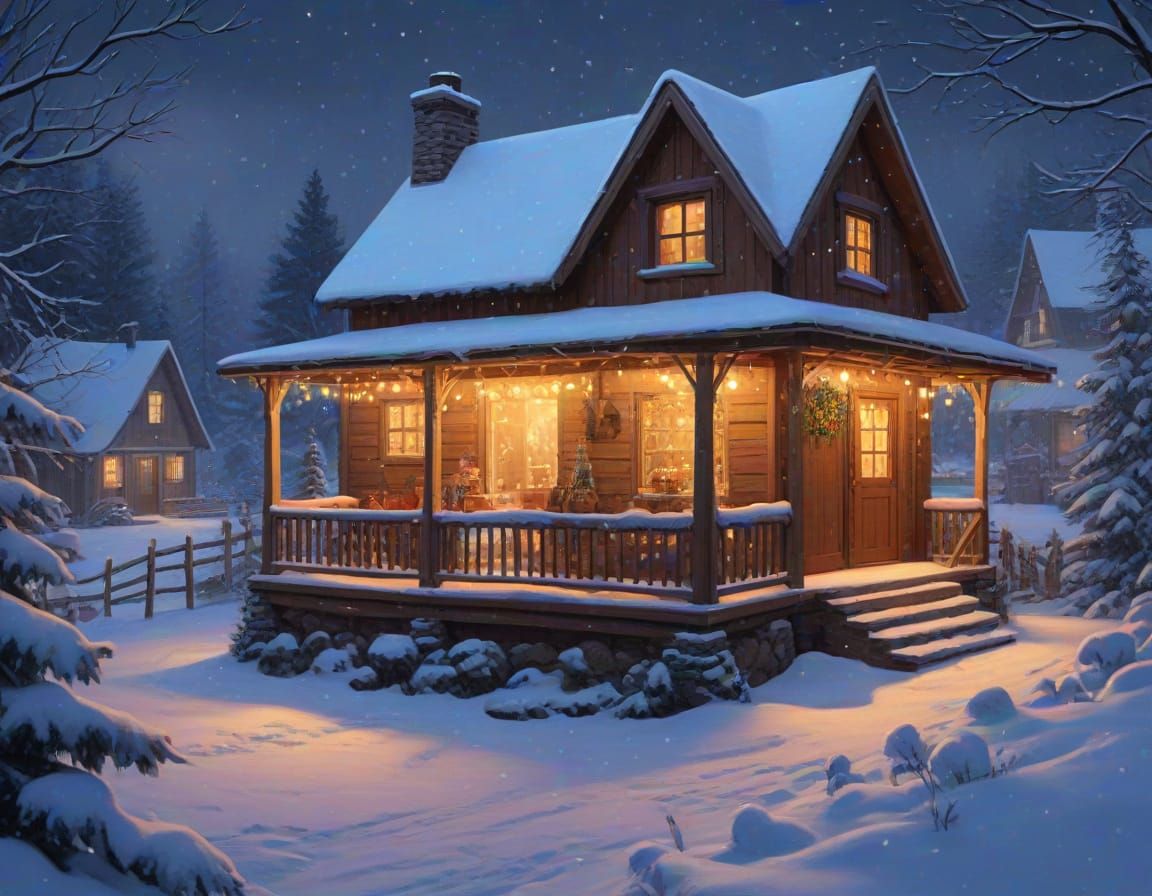 Cozy Christmas Village Digital Painting