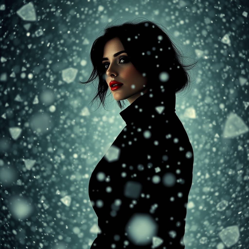 Noir Woman in Blizzard, Art Nouveau Style