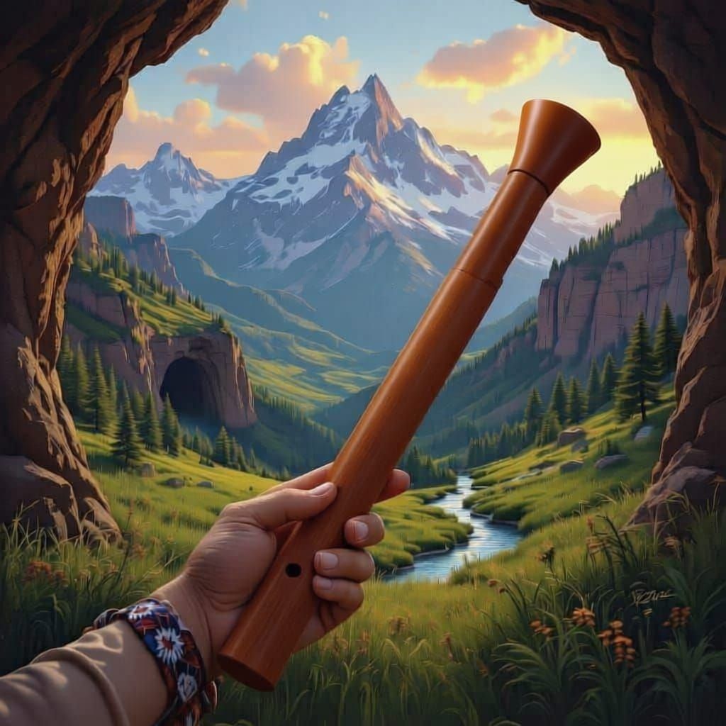 Native American Flute in Picturesque Mountain Landscape