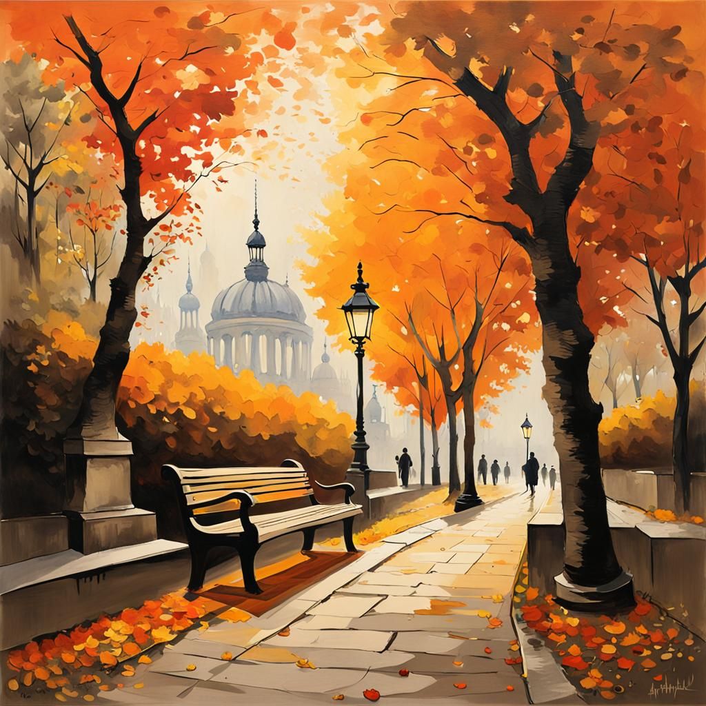 Berlin Autumnscape Acrylic Painting with Occult Elements