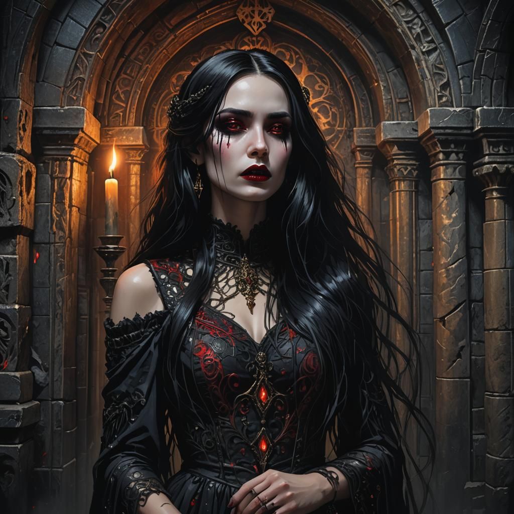 Gothic Woman in Crypt Concept Art