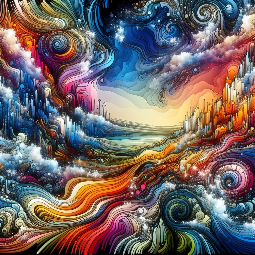 Psychedelic Landscape with Abstract Vector Fractal Design