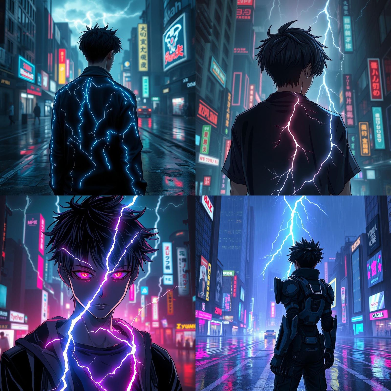 Cyberpunk Anime Back View in 3D Lighting