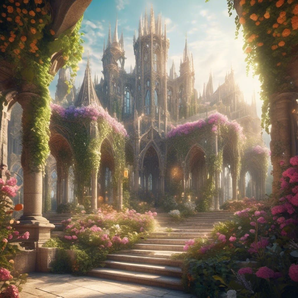 Ethereal Crystal Elven Castle in Natural Light