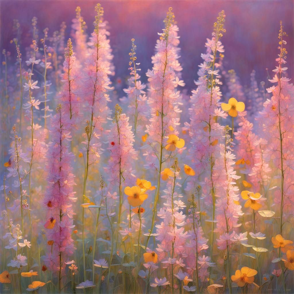 Translucent Flowers in Evening Light: Art Nouveau Style