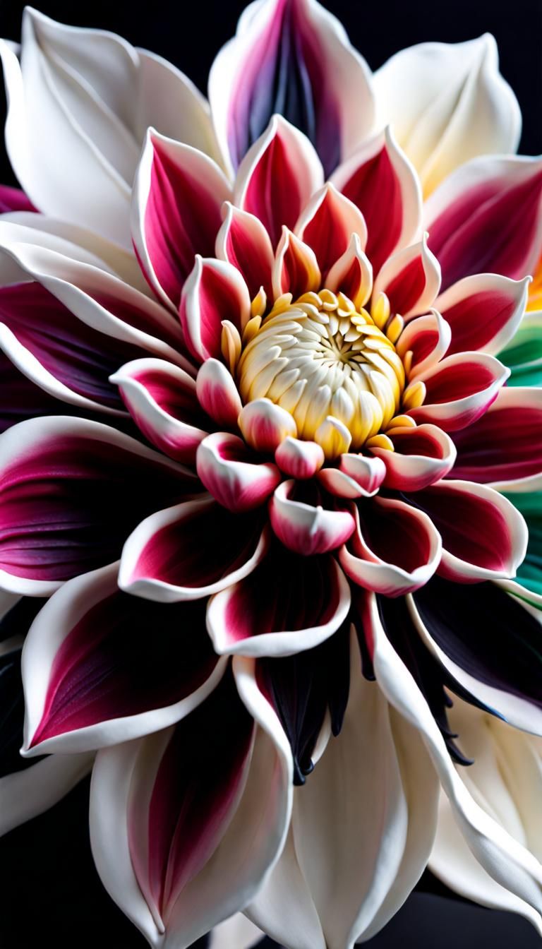 Rainbow Cake Dahlia Sculpture in Splash Art Style