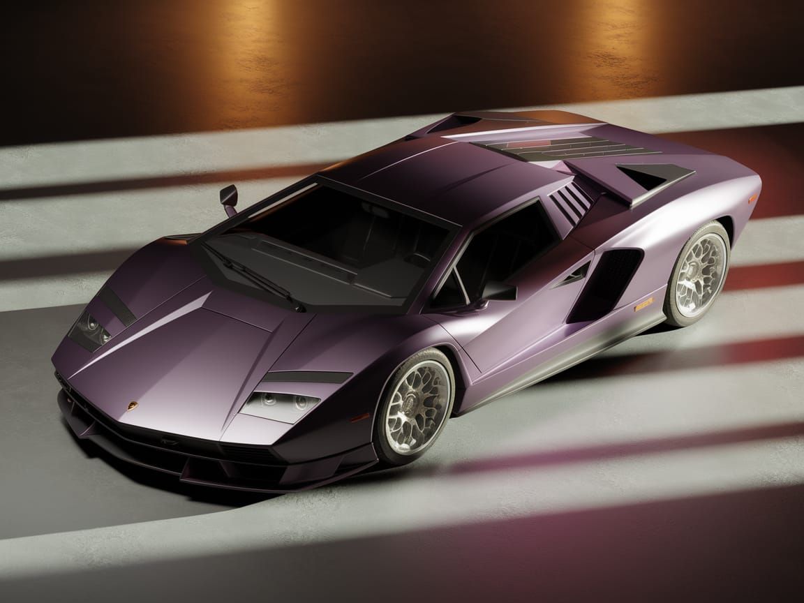 Retro-Futuristic Supercar in Dark Purple