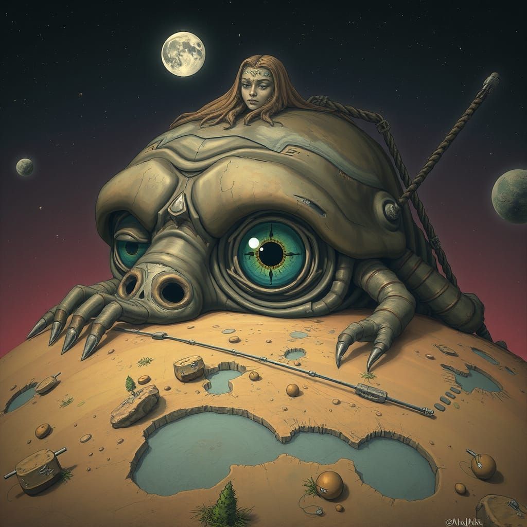 Cyclops Resting on Earth in Mystical Style