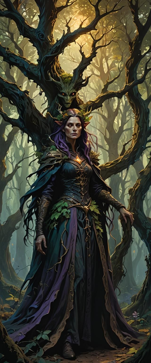 Dark Forest Witch and Walking Tree Creature